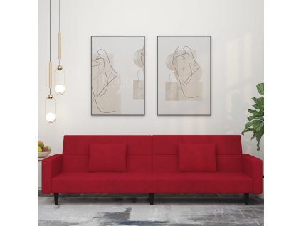 vidaXL 2místná rozkládací pohovka se 2 polštáři vínová samet