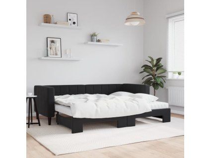 vidaXL Válenda s přistýlkou a matracemi černá 80 x 200 cm samet