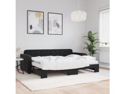 vidaXL Válenda s přistýlkou a matracemi černá 80 x 200 cm samet