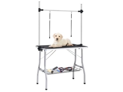 vidaXL Nastavitelný stůl na stříhání psů se 2 smyčkami a košem