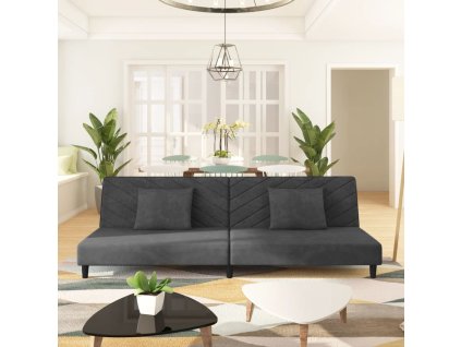 vidaXL 2místná rozkládací pohovka se 2 polštáři tmavě šedá samet
