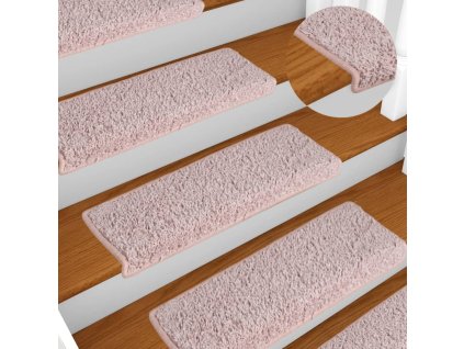 vidaXL Schodové rohože 15 ks 65 x 21 x 4 cm světle růžové s obdélníkovým okrajem
