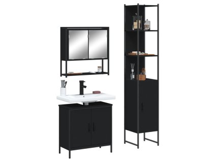 vidaXL 3dílný set koupelnového nábytku černý kompozitní dřevo