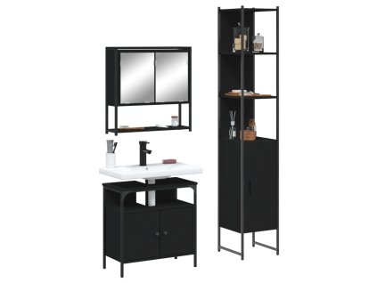 vidaXL 3dílný set koupelnového nábytku černý kompozitní dřevo