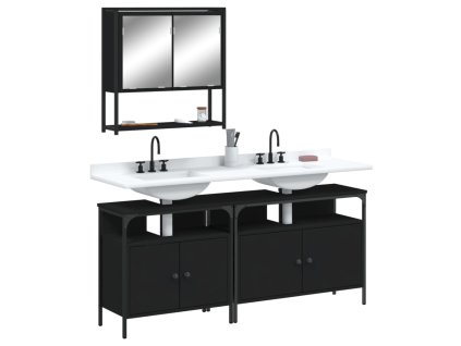 vidaXL 3dílný set koupelnového nábytku černý kompozitní dřevo