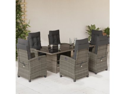 vidaXL 7dílný zahradní jídelní set s poduškami šedý polyratan