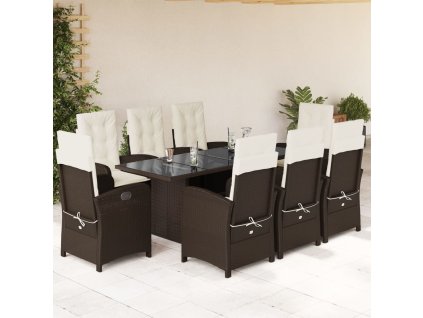 vidaXL 9dílný zahradní jídelní set s poduškami hnědý polyratan