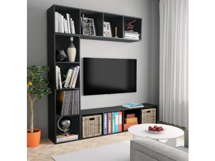 vidaXL 3dílná TV skříňka / knihovna černá 180 x 30 x 180 cm