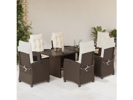 vidaXL 7dílný zahradní jídelní set s poduškami hnědý polyratan