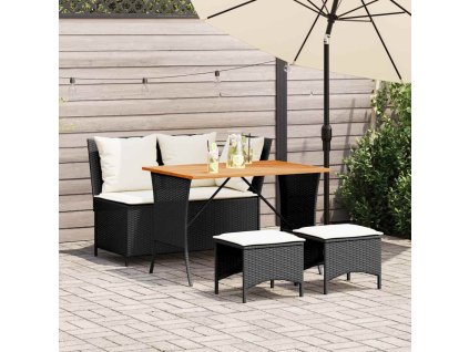 vidaXL 4dílný zahradní jídelní set s poduškami černý polyratan