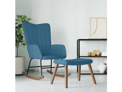 vidaXL Houpací křeslo se stoličkou modré samet