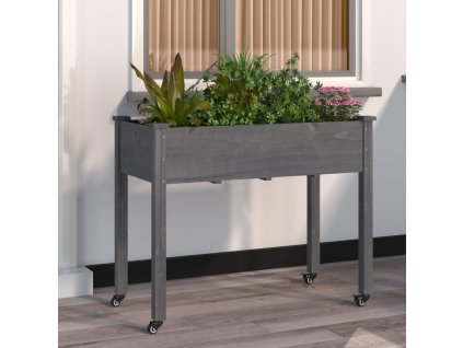 vidaXL Truhlík na kolečkách s vložkou šedý 118x59x80 cm masivní jedle