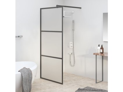vidaXL Zástěna do průchozí sprchy 80 x 195 cm mléčné ESG sklo černá