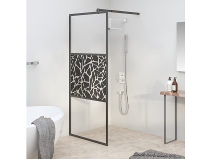 vidaXL Zástěna do průchozí sprchy 90x195 cm ESG / kamenný design černá