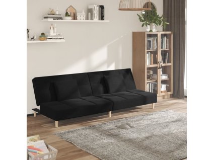 vidaXL 2místná rozkládací pohovka se 2 polštáři černá textil