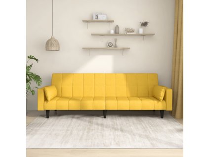 vidaXL 2místná rozkládací pohovka se 2 polštáři žlutá textil