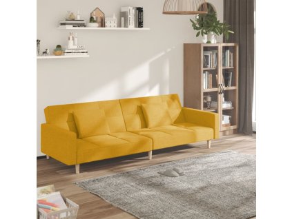 vidaXL 2místná rozkládací pohovka se 2 polštáři žlutá textil