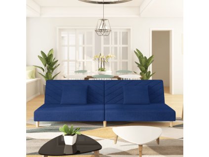vidaXL 2místná rozkládací pohovka se 2 polštáři modrá textil