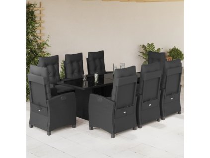 vidaXL 9dílný zahradní jídelní set s poduškami černý polyratan