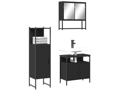 vidaXL 3dílný set koupelnového nábytku černý kompozitní dřevo