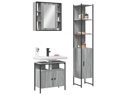 vidaXL 3dílný set koupelnových skříněk šedý sonoma kompozitní dřevo