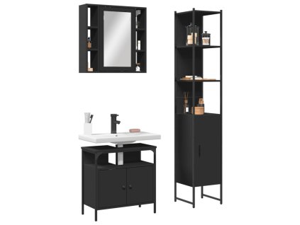 vidaXL 3dílný set koupelnových skříněk černý kompozitní dřevo