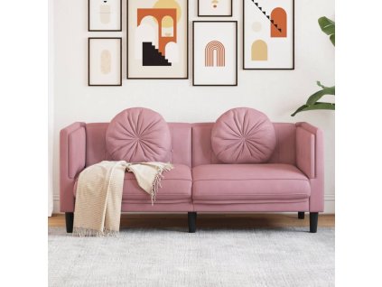 vidaXL Pohovka s polštáři 2místná růžová samet