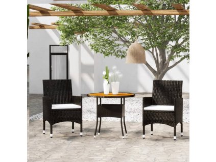 vidaXL 3dílný zahradní bistro set polyratan a masivní dřevo černý