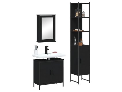 vidaXL 3dílný set koupelnového nábytku černý kompozitní dřevo