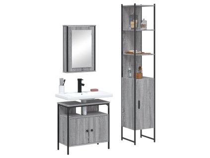 vidaXL 3dílný set koupelnového nábytku šedý sonoma kompozitní dřevo