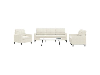 vidaXL 3dílná sedací souprava s poduškami krémová samet