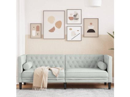 vidaXL Pohovka Chesterfield s podhlavníky 3místná světle šedá samet