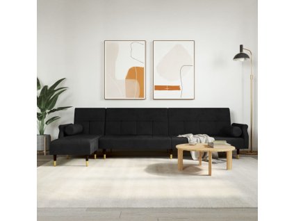 vidaXL Rozkládací pohovka ve tvaru L černá 271 x 140 x 70 cm samet