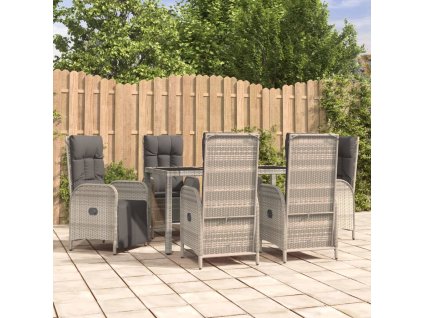 vidaXL 7dílný zahradní jídelní set s poduškami šedý polyratan