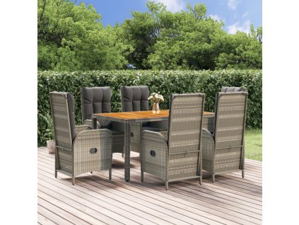 vidaXL 7dílný zahradní jídelní set s poduškami šedý polyratan