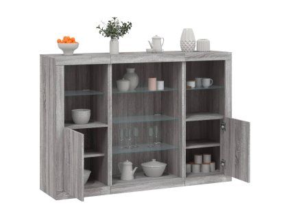 vidaXL Příborníky s LED osvětlením 3 ks šedé sonoma kompozitní dřevo