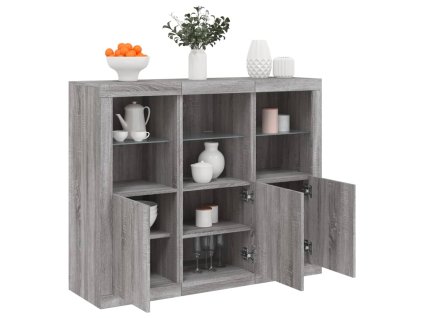 vidaXL Příborníky s LED osvětlením 3 ks šedé sonoma kompozitní dřevo