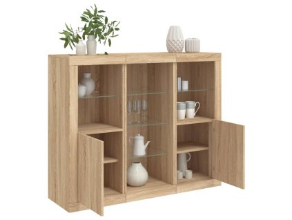 vidaXL Příborníky s LED osvětlením 3 ks dub sonoma kompozitní dřevo