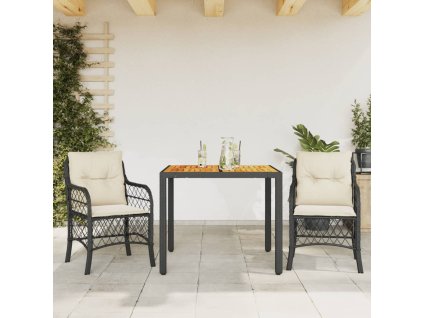 vidaXL 3dílný bistro set s poduškami černý polyratan