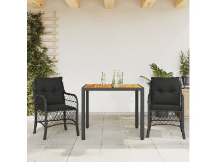 vidaXL 3dílný bistro set s poduškami černý polyratan