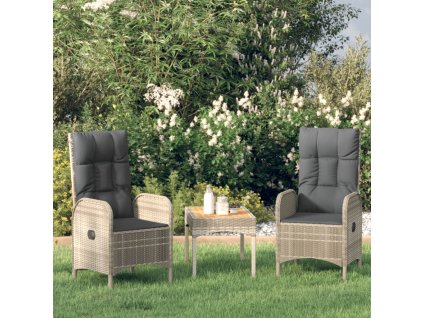 vidaXL 3dílná zahradní sedací souprava s poduškami šedá polyratan