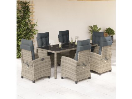 vidaXL 7dílný zahradní jídelní set s poduškami šedý polyratan