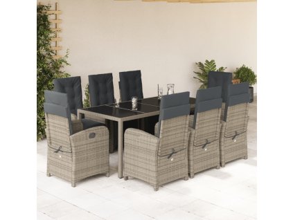 vidaXL 9dílný zahradní jídelní set s poduškami šedý polyratan