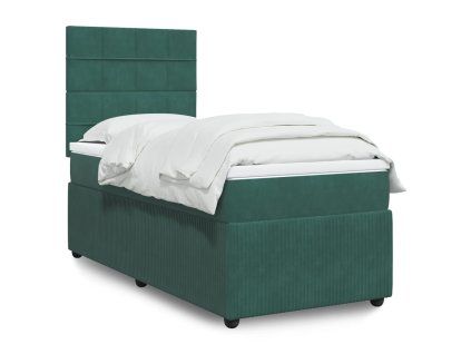 vidaXL Box spring postel s matrací tmavě zelená 90x200 cm samet