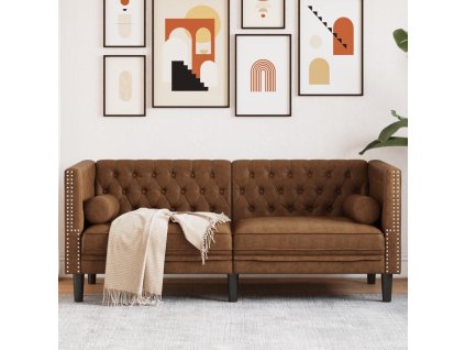 vidaXL Pohovka Chesterfield s podhlavníky 2místná hnědá umělý semiš