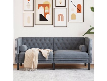 vidaXL Pohovka Chesterfield s podhlavníky 2místná tmavě šedá samet