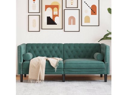 vidaXL Pohovka Chesterfield s podhlavníky 2místná tmavě zelená samet