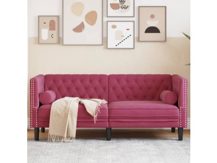 vidaXL Pohovka Chesterfield s podhlavníky 2místná vínová samet