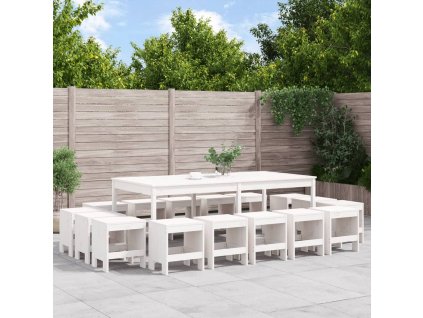 vidaXL 17dílný zahradní jídelní set bílý masivní borové dřevo