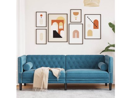 vidaXL Pohovka Chesterfield s podhlavníky 3místná modrá samet